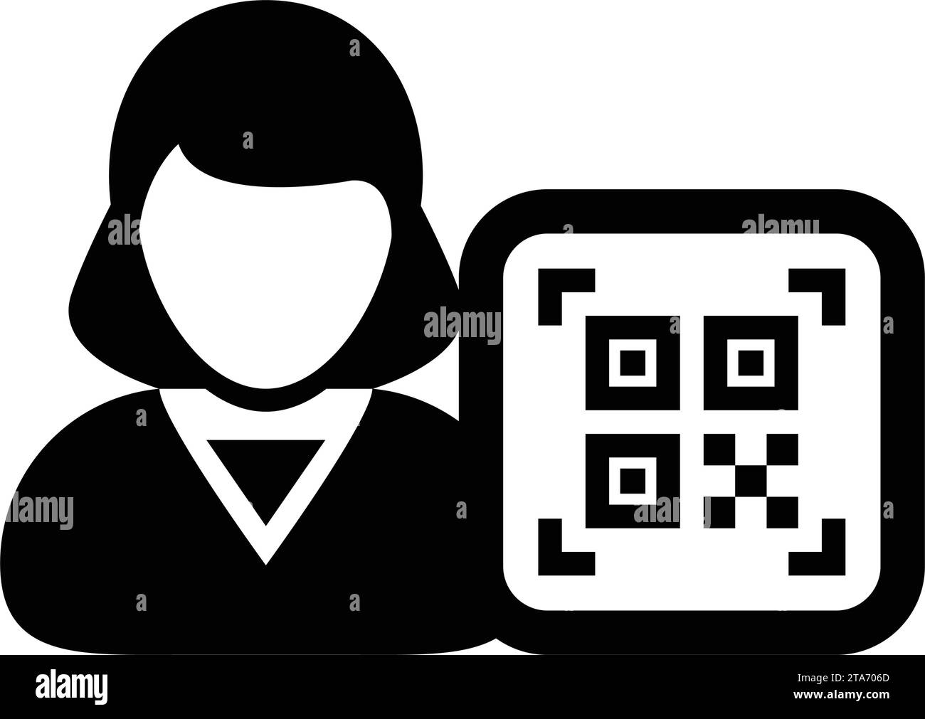 Avatar d'icône d'identification numérique avec code qr pour l'identité biométrique dans le symbole de profil de personne d'utilisateur masculin de vecteur pour dans une illustration de pictogramme de glyphe Illustration de Vecteur