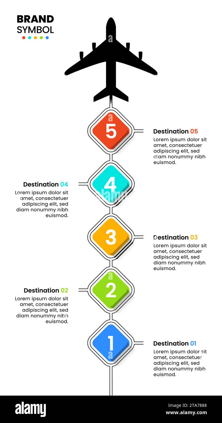 Modèle infographique avec 5 options ou étapes. Plan de voyage. Peut être utilisé pour la mise en page de flux de travail, diagramme, bannière, webdesign. Illustration vectorielle Illustration de Vecteur