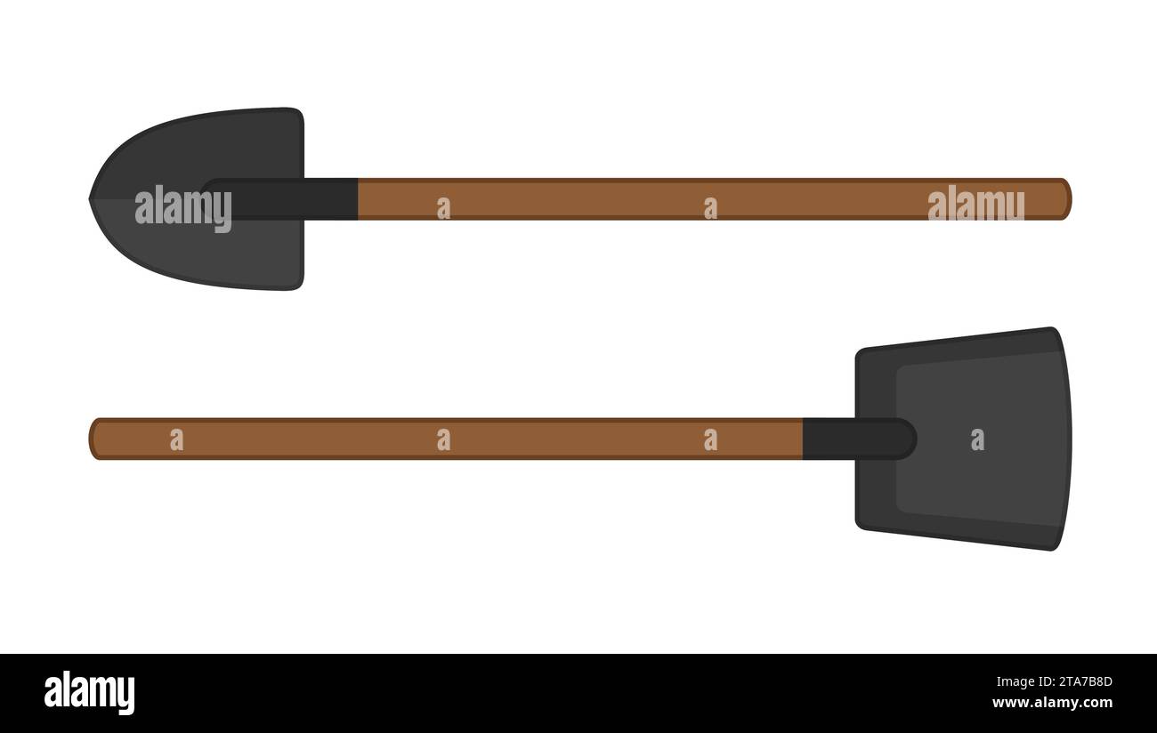 Pelles isolées sur fond blanc. Outil de travail pour activités de plein air, creuser, jardiner. Matériel de construction. Illustration vectorielle. Illustration de Vecteur