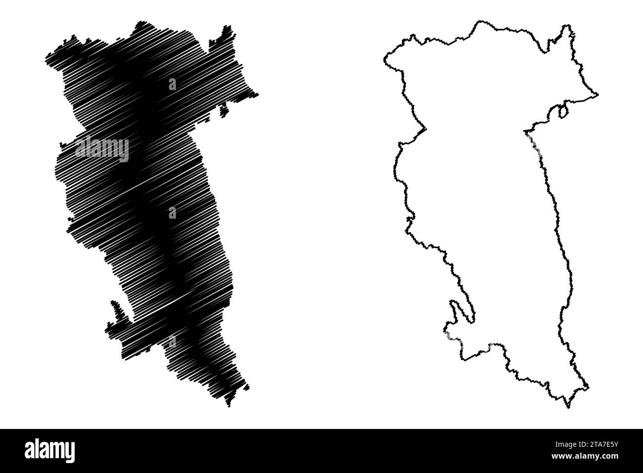 Hartberg-Furstenfeld district (République d'Autriche ou état de Österreich, Styrie, Steiermark ou Štajerska) illustration vectorielle de carte, croquis de griffonnage Bezi Illustration de Vecteur
