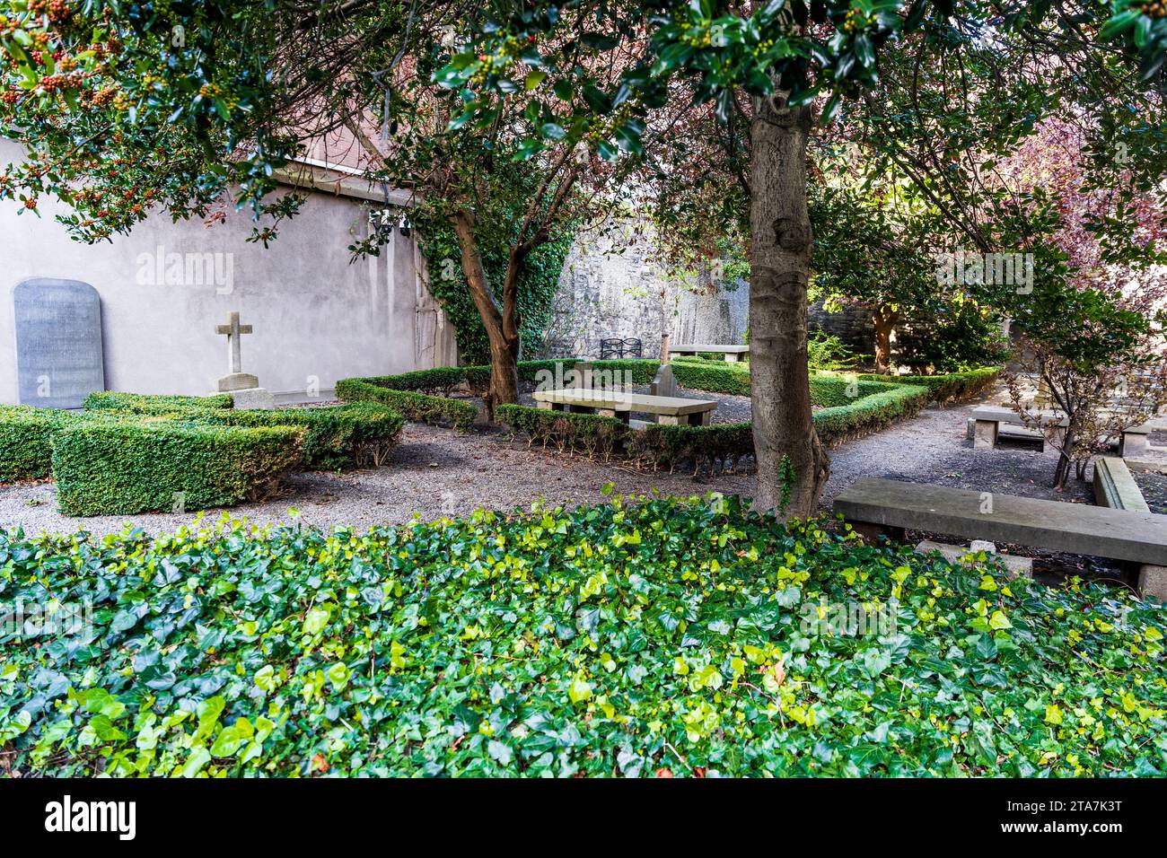 Cimetière Huguenot, un petit cimetière à Merrion Row près de St. Stephen's Green, où les descendants des huguenots sont enterrés, centre-ville de Dublin, Irlande Banque D'Images