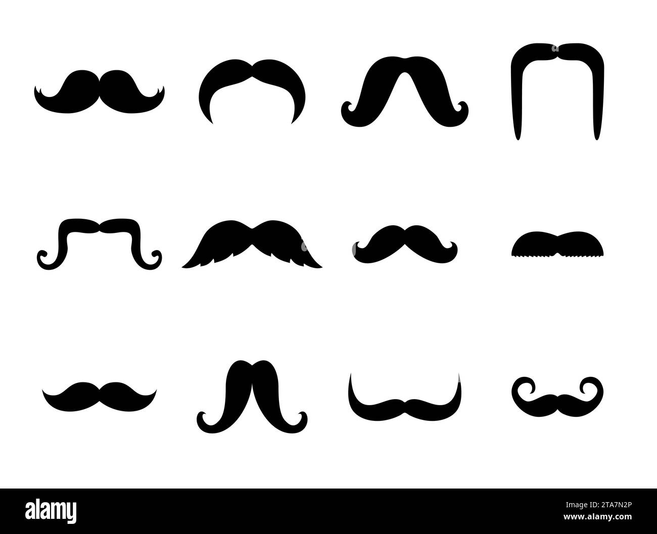 Ensemble de moustaches silhouettes noires isolées sur fond blanc. Collection d'icônes de moustaches pour hommes. Illustration vectorielle Illustration de Vecteur