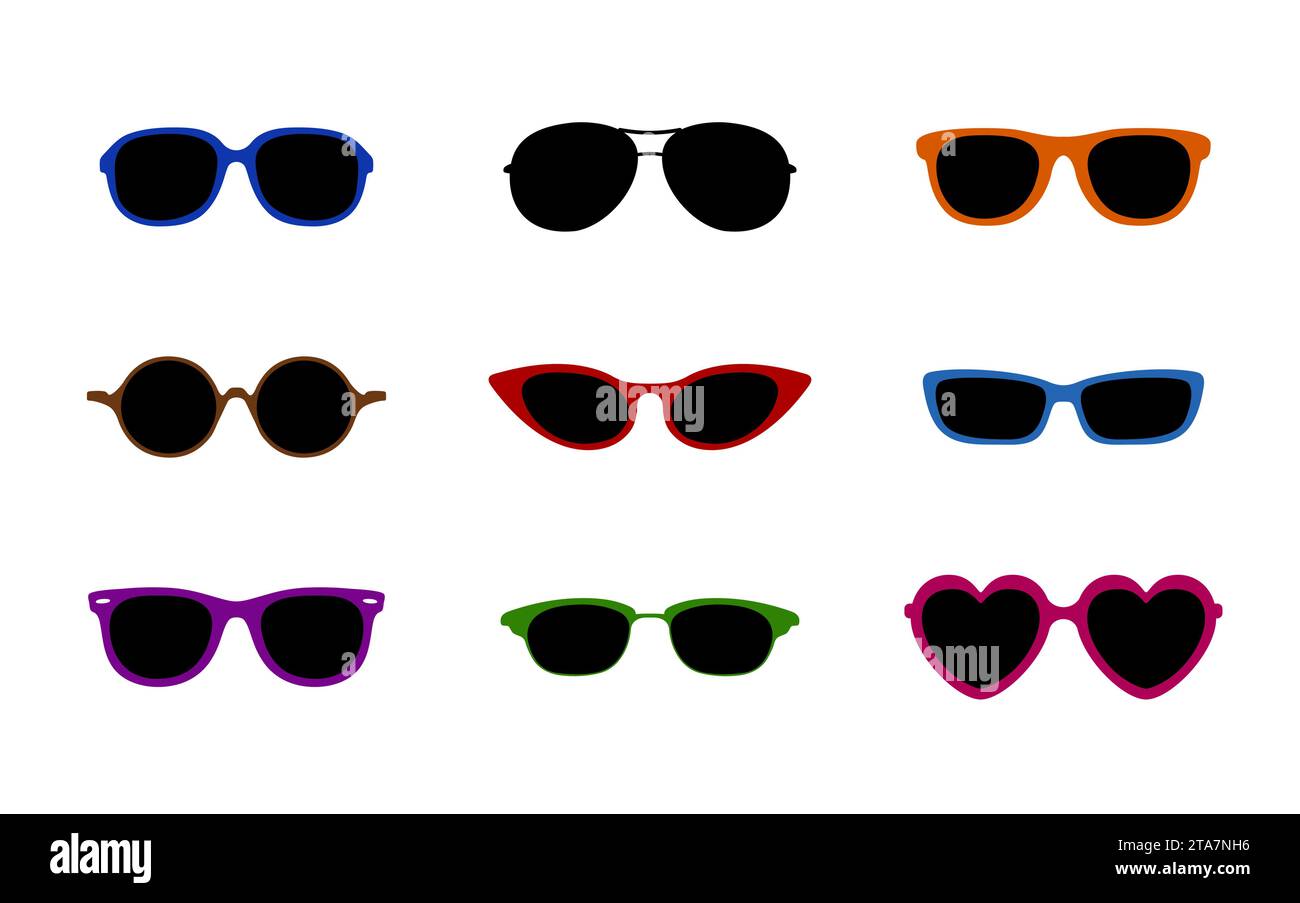 Ensemble de véritables verres mignons de style coloré. Icônes de lunettes de soleil de plage d'été de fête isolé sur fond blanc. Vecteur Illustration de Vecteur