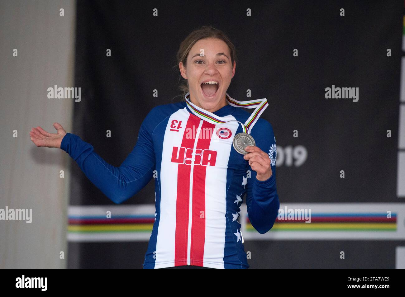 La paracycliste Oksana Masters médaillée d'argent dans la course sur route féminine H5 aux Championnats du monde de paracyclisme sur route UCI 2019 à Emmen, pays-Bas Banque D'Images