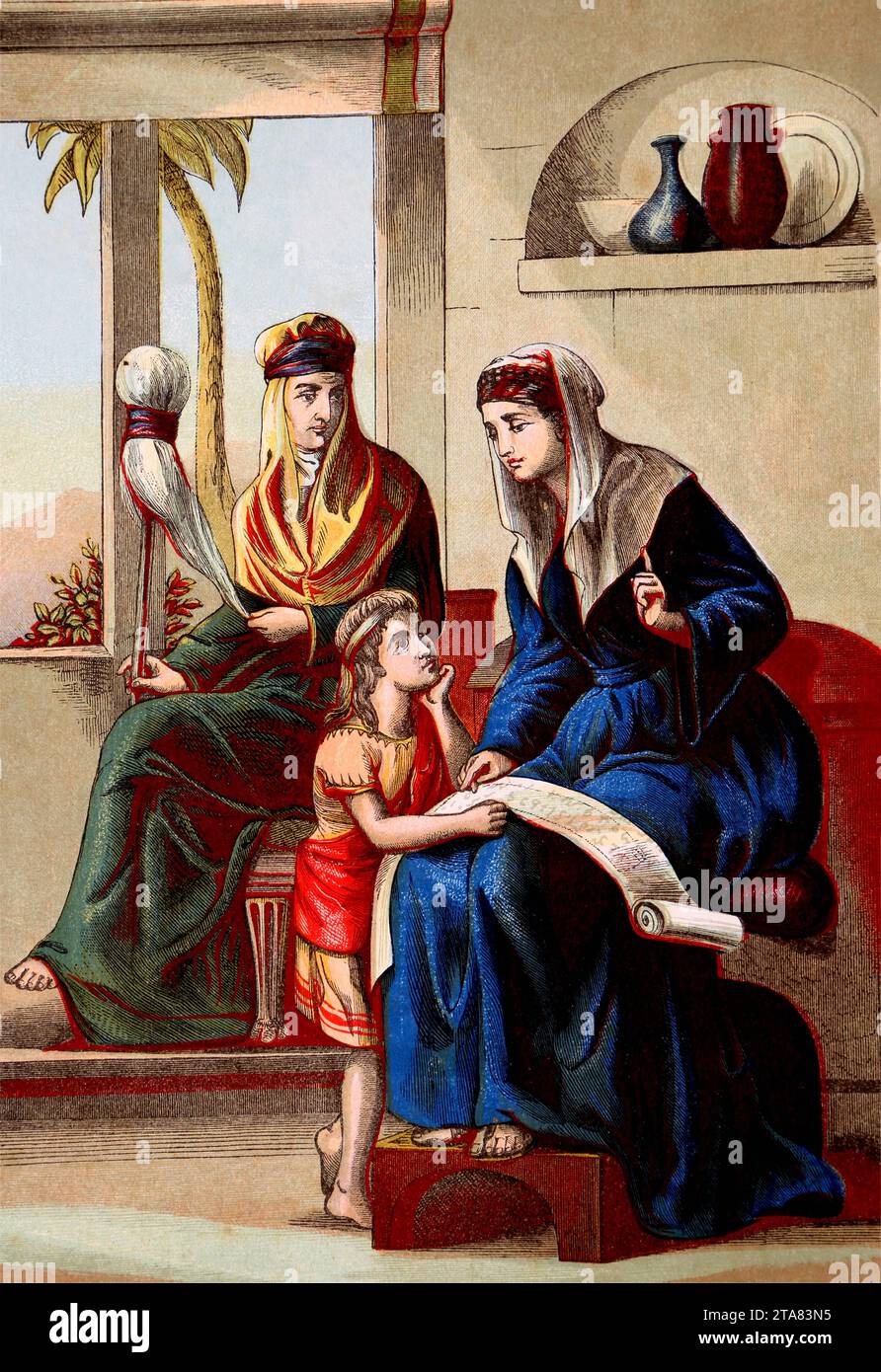 Illustration de Timothée et sa mère Eunice et grand-mère lois lui enseignant la foi (épître à Timothée) Nouveau Testament Banque D'Images