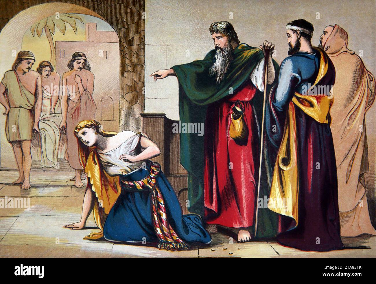 Illustration de la mort de Saphira (actes) après que son mari Ananias a vendu des terres pour donner de l'argent aux Apôtres, ils ont gardé en arrière une partie des recettes whe Banque D'Images