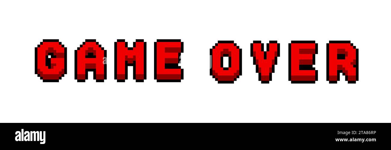 Game over dans le style rétro pixel art isolé sur fond blanc. Concept de niveau final dans le jeu virtuel ou l'interface utilisateur classique Illustration de Vecteur