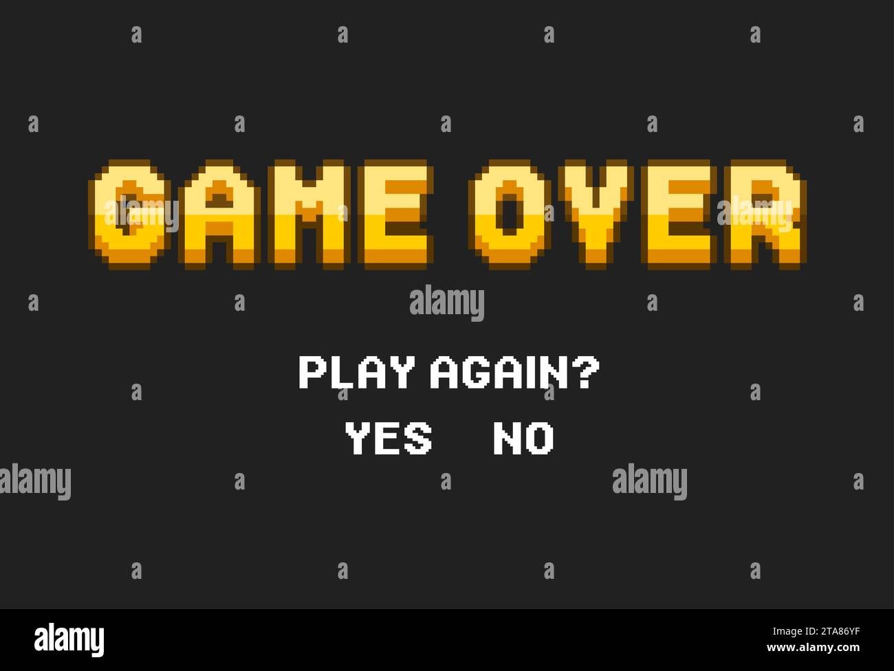 Game over dans le style rétro pixel art sur fond noir. Concept de niveau final dans le jeu virtuel ou interface utilisateur classique pour les jeux vidéo en ligne. Illustration de Vecteur