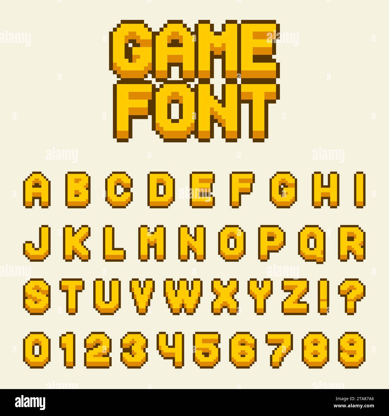 Lettres et chiffres de police alphabet pixel Set jeu vidéo dans le style rétro 8 bits. Police ou caractère élégant moderne pour le titre ou la conception de titre Illustration de Vecteur
