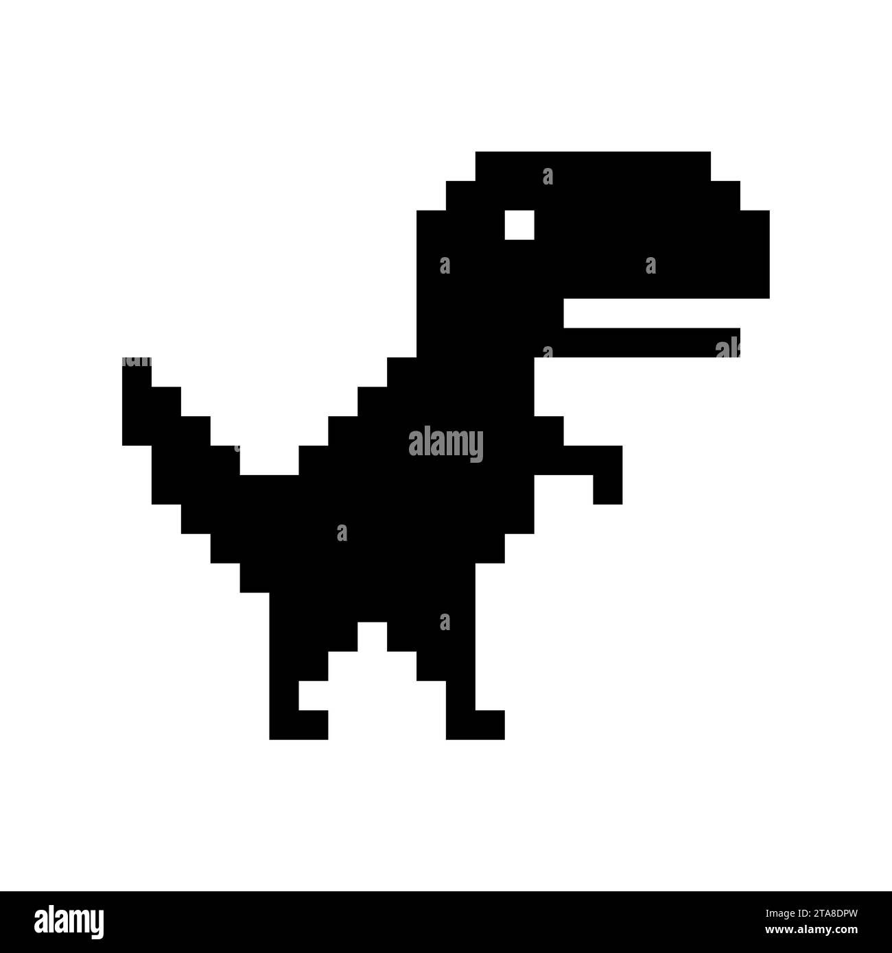 Pixel art de l'icône de dinosaure isolé sur fond blanc. Erreur hors ligne pour Internet. Illustration vectorielle de jeu de personnage. Illustration de Vecteur