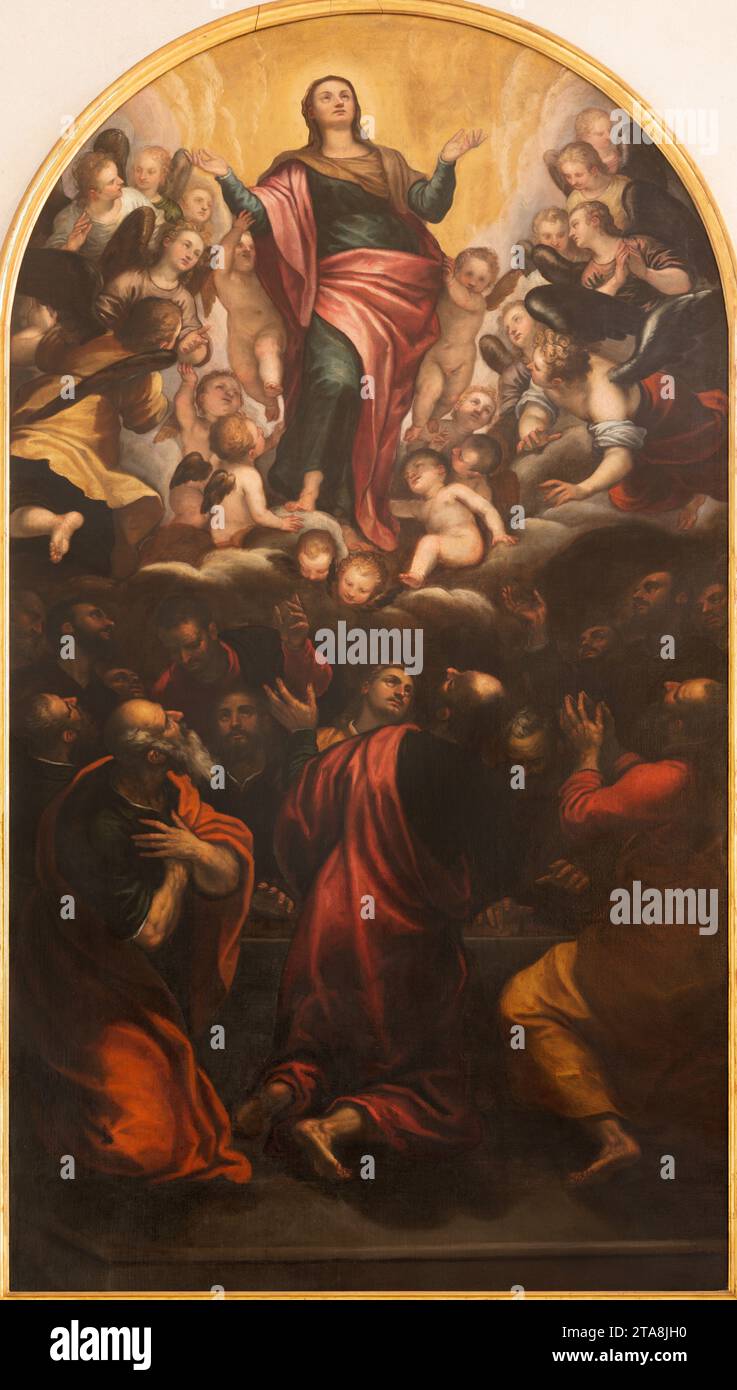 VICENCE, ITALIE - 5 NOVEMBRE 2023 : la peinture d'Assmompion dans la cathédrale par Alessandro Maganza (1587-1589). Banque D'Images