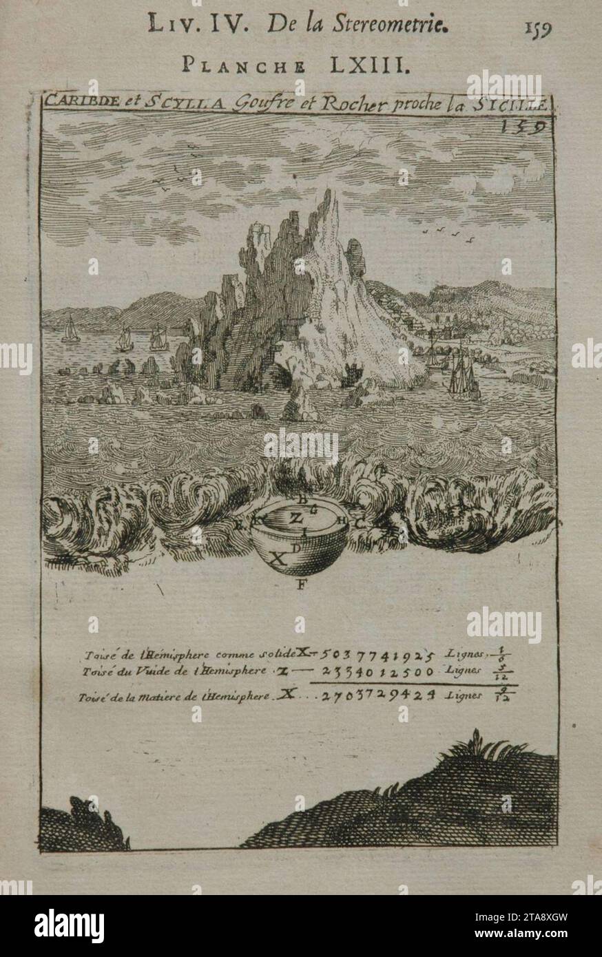 Vue de Scylla et Charybde, 1702, tirée de ses travaux sur la géométrie. Banque D'Images