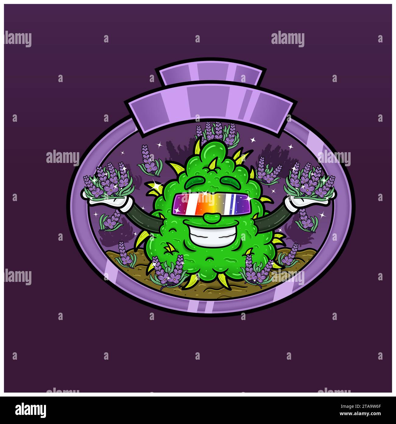 Saveur de lavande avec Weed Mascot Cartoon. Weed Design pour logo, étiquette et produit d'emballage. Vecteurs et illustrations Illustration de Vecteur