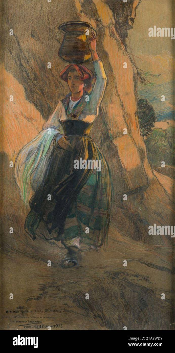 Femme du village avec un pichet d'eau (1923), par Mariano Barbasán. Banque D'Images