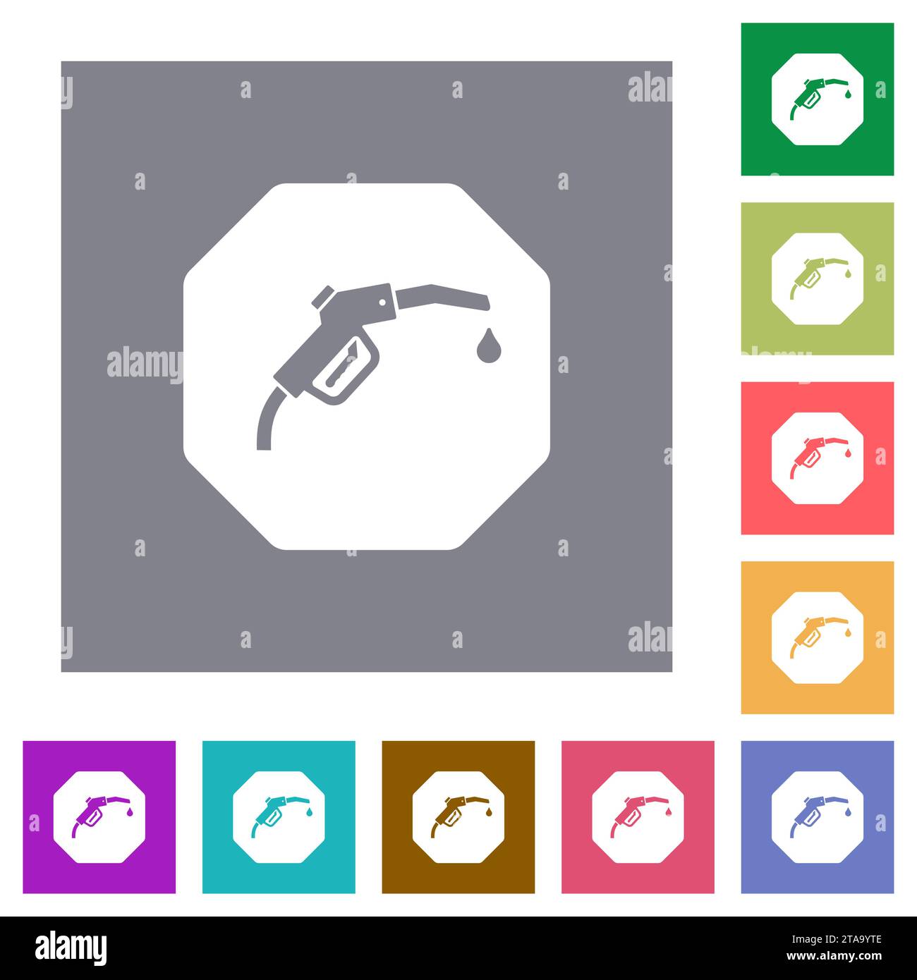 Signe de sanction de carburant en forme d'octogone icônes plates solides sur des fonds carrés de couleur simple Illustration de Vecteur