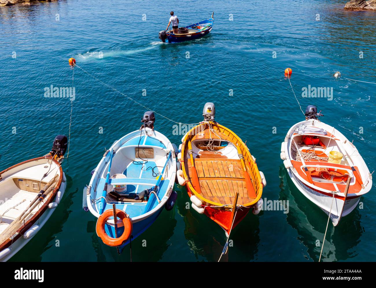 Bateaux de pêche à Manarola, Cinque Terre, Italie Banque D'Images