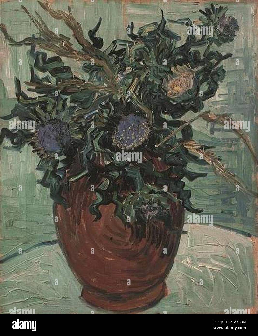 Vincent van Gogh - vase à fleurs avec des chardons. Banque D'Images