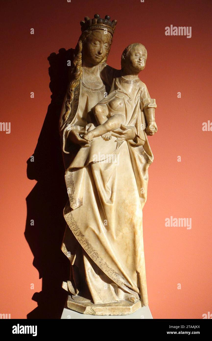 Vierge et enfant, probablement par Gil de Siloe, c. 1490, albâtre Banque D'Images