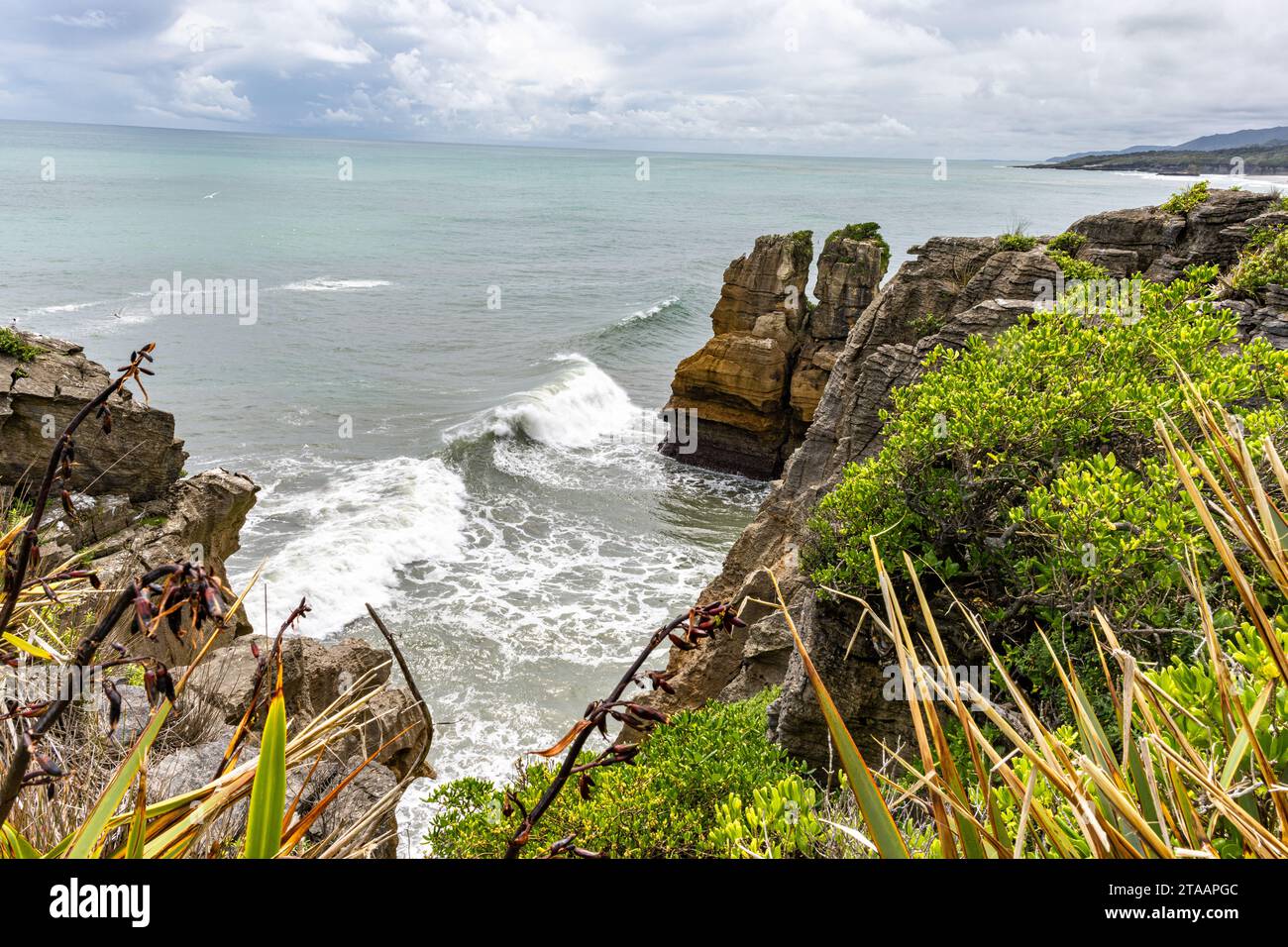 Vues sur Pancake Rocks et Blowholes sur New Zealnds South Island Banque D'Images