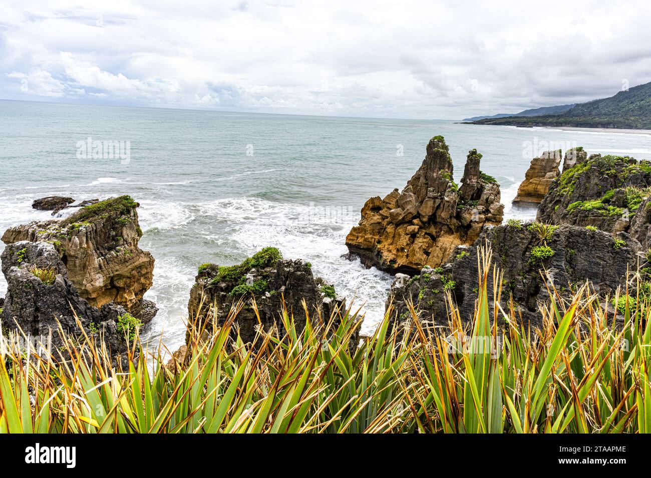 Vues sur Pancake Rocks et Blowholes sur New Zealnds South Island Banque D'Images