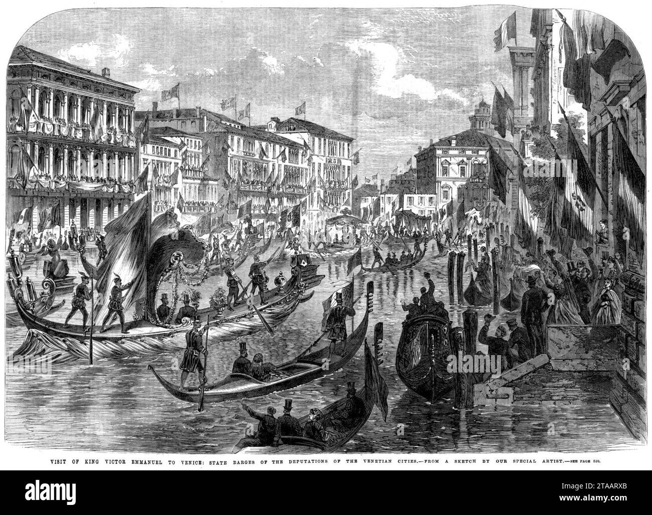 Visite du roi Victor Emmanuel à Venise, barges d'État des députations des Villes vénitiennes Banque D'Images