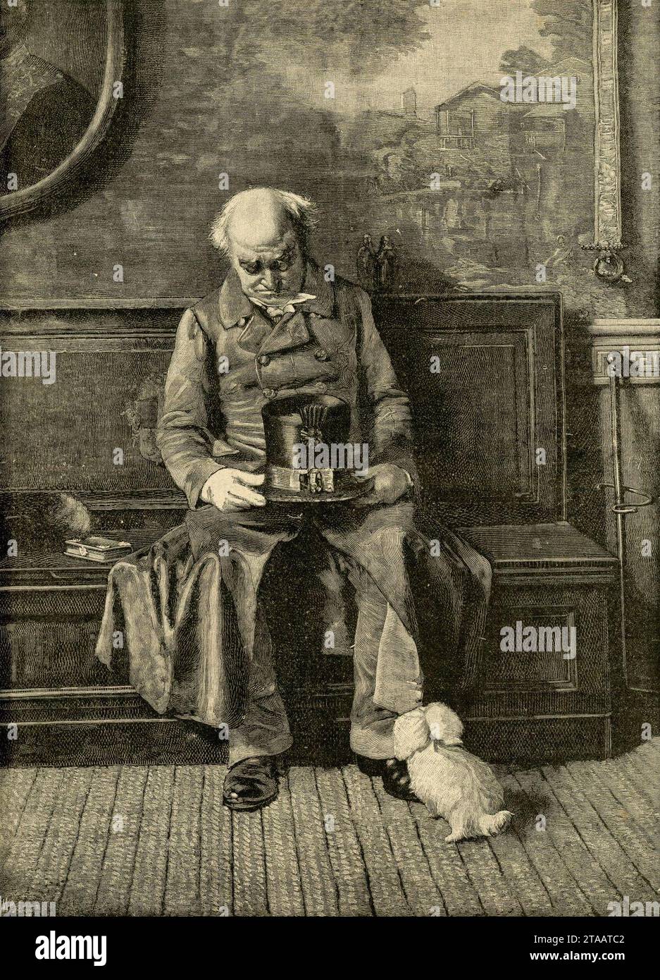 Visite di capo d’anno. Il sonnellino di Andrea, quadro di Pietro Bouvier (xilografia). Banque D'Images