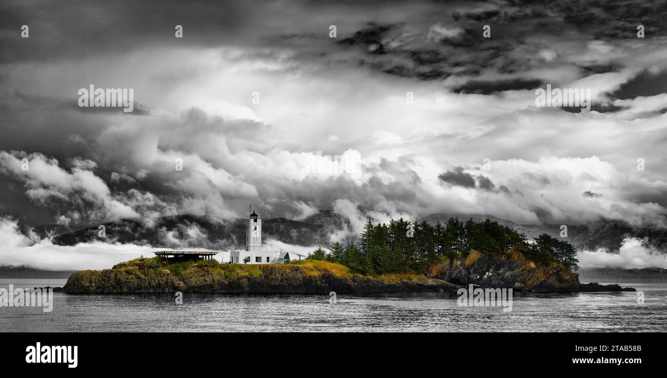 Vue du phare de Five Finger, Alaska Banque D'Images