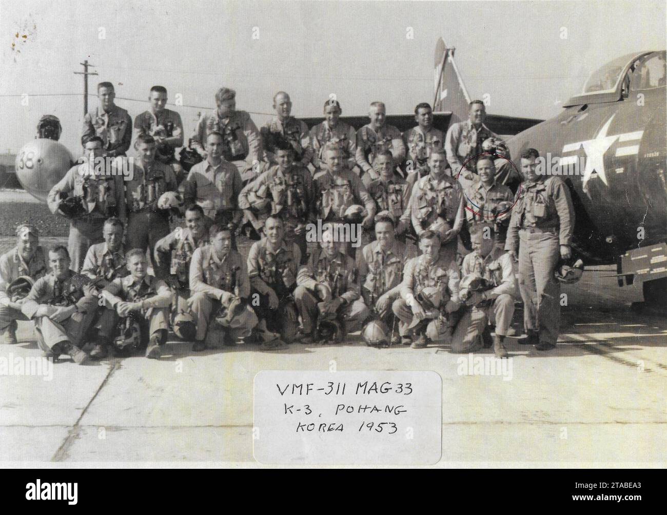 VMF-311 Squadron, MAG 33, K-3, Pohang, Corée, 1953. Banque D'Images
