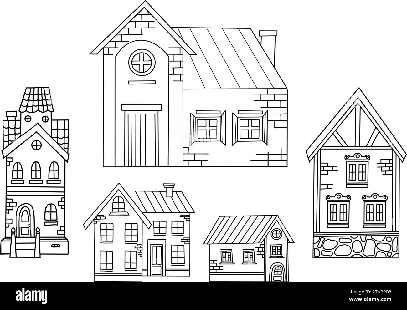 Jolies maisons griffonnent. Architecture en pierre urbaine et rurale différente. Illustration vectorielle. Dessins isolés à la main Illustration de Vecteur