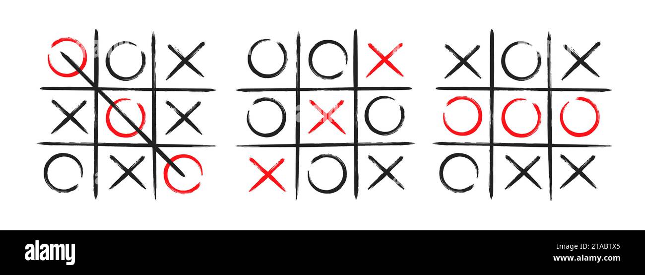 TIC tac toe xo game grille dessinée à la main illustration vectorielle de modèle doodle ensemble isolé sur fond blanc. Dirty grunge line TIC tac toe symboles de jeu c Illustration de Vecteur