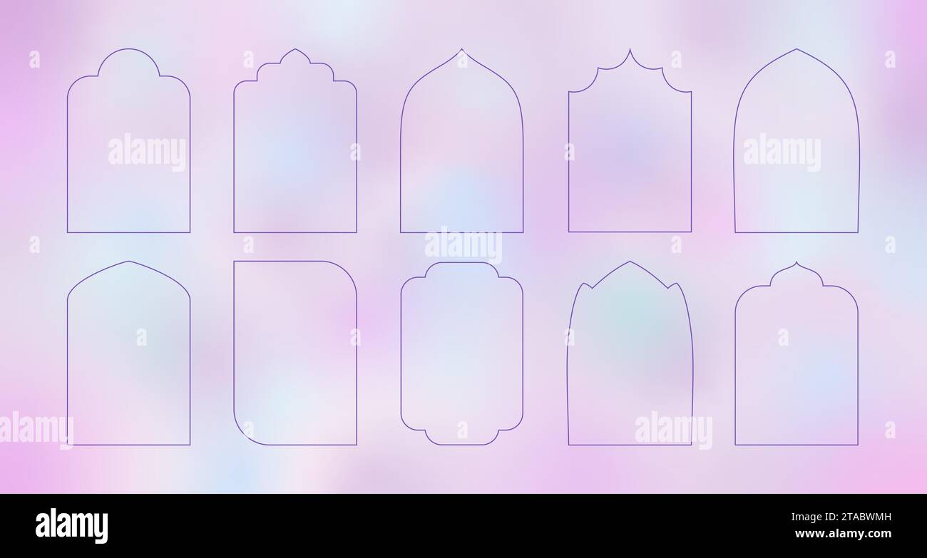 Arc islamique, fenêtre, porte, cadre. Ramadan kareem arches de contour éditables. Mosquées, palais ou arcades de château, portail d'entrée, portes orientales. Illustration de Vecteur