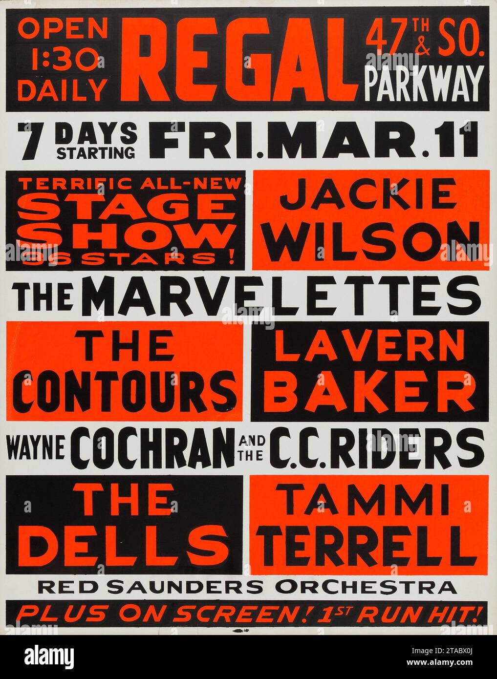 Jackie Wilson, Marvelettes, Lavern Baker, Wayne Cochran CC Riders et plus encore affiche de concert de Chicago 1966 Banque D'Images