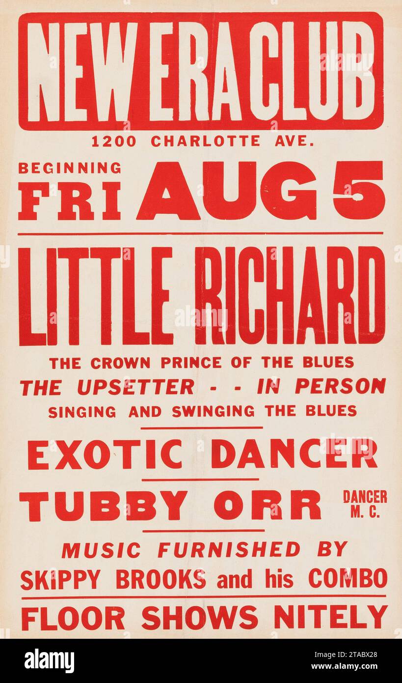 NEW ERA CLUB - Little Richard 1955 Nashville, TN 'Crown Prince of the Blues' affiche de concert Banque D'Images