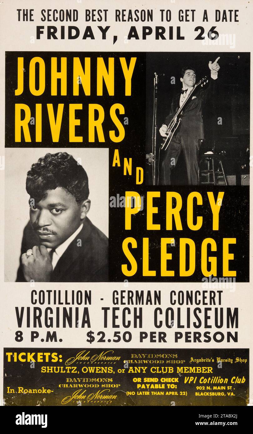 Percy Sledge et Johnny Rivers - Virginia Tech Coliseum (26 avril 1968) Banque D'Images