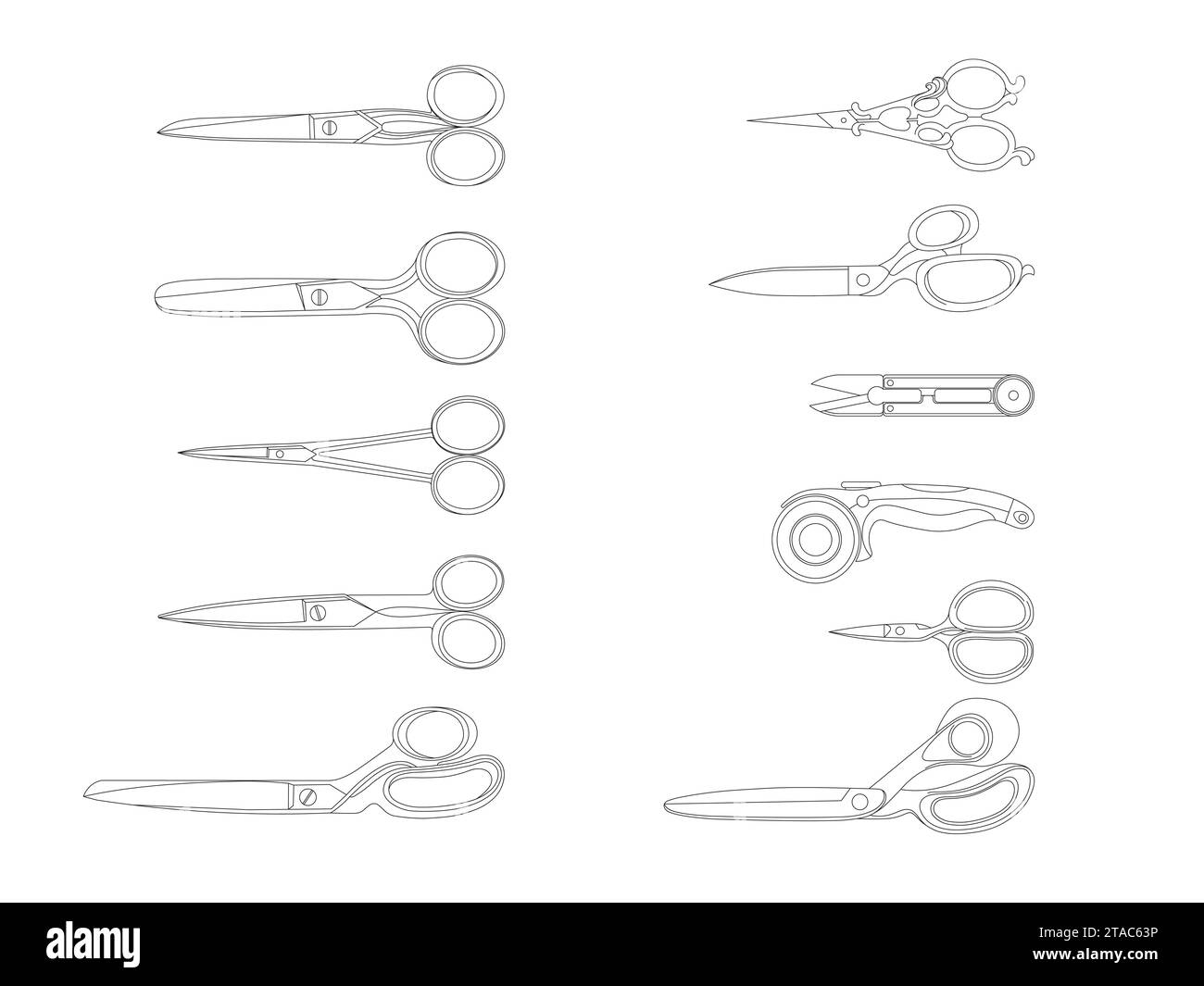 Vector Set de différents ciseaux noirs plats isolés sur le fond blanc Illustration de Vecteur