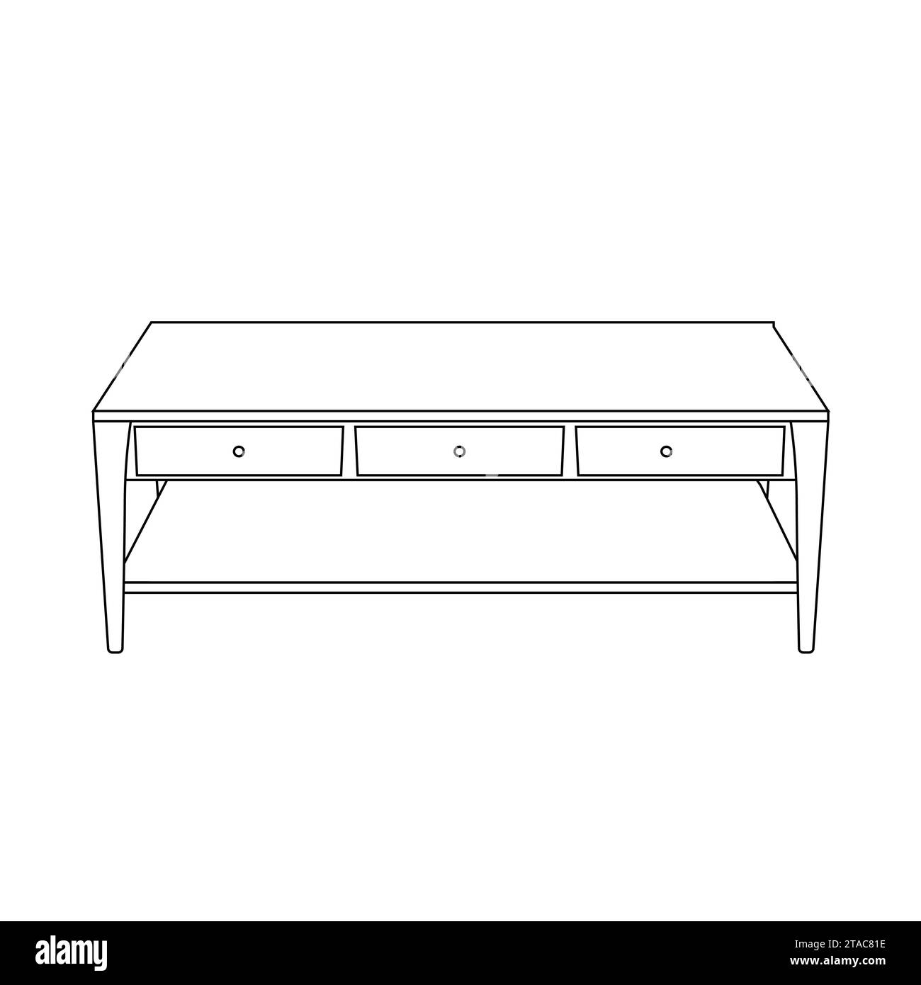 Coloriage pour les enfants. Illustration de la table isolée sur fond blanc. Table rectangulaire pour étude, salle à manger, café, canapé, cuisine. Contour noir. Illustration de Vecteur