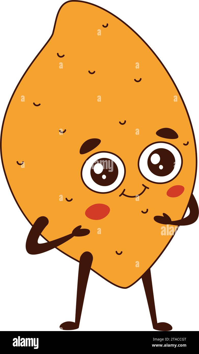 Mignons stands de citron. Personnage de dessin animé agrumes avec des bras, des jambes et des yeux Illustration de Vecteur