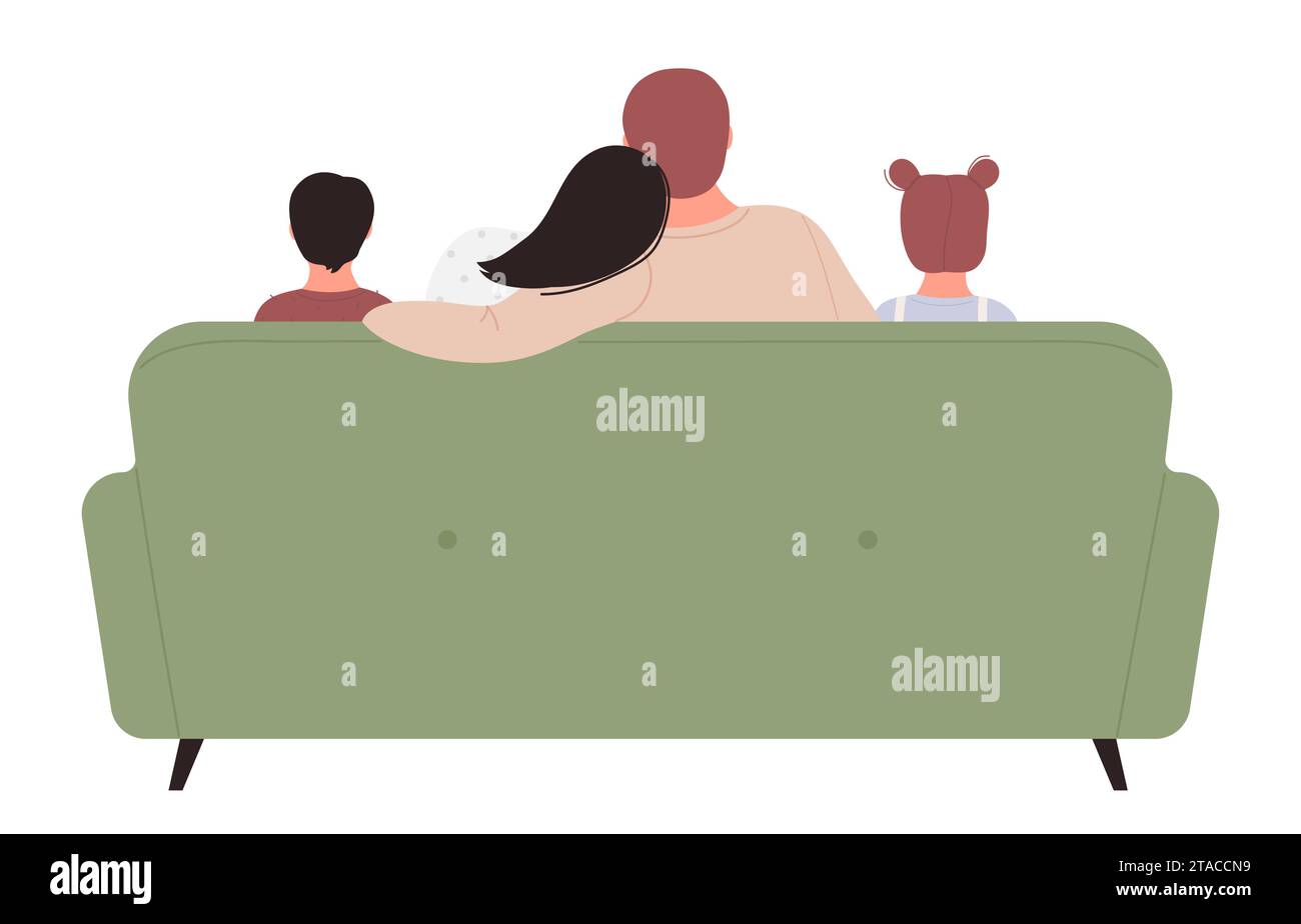Les gens de la famille regardent la télévision, la mère plate de dessin animé, le père, la fille et le fils adolescents regardant la télévision ensemble illustration vectorielle isolée Illustration de Vecteur