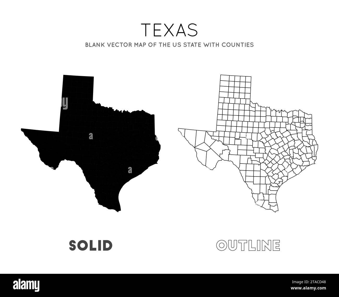 Carte du Texas. Carte vectorielle vierge de l'état des États-Unis avec les comtés. Borders of Texas pour votre infographie. Illustration vectorielle. Illustration de Vecteur