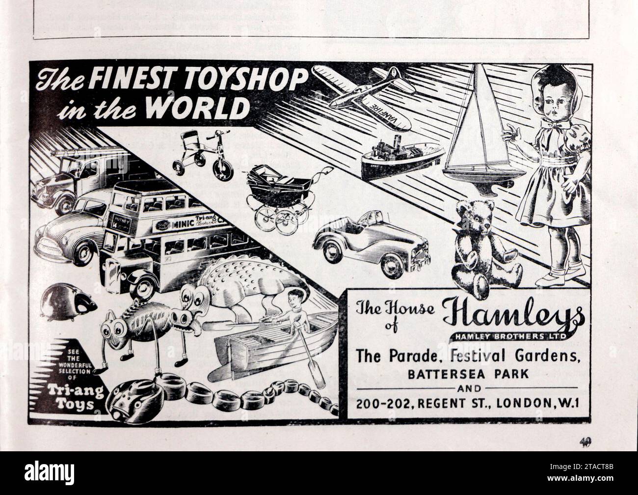 Vintage Hamleys boutique de jouets publicité de 1951 guide du festival de grande-bretagne à londres royaume-uni des années 1950 Banque D'Images