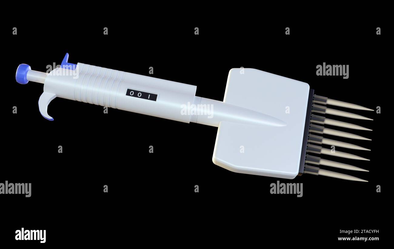 Pipette réglable isolée pipette multicanaux 8 canaux micropipettes à volume variable pour le rendu 3D en laboratoire scientifique Banque D'Images