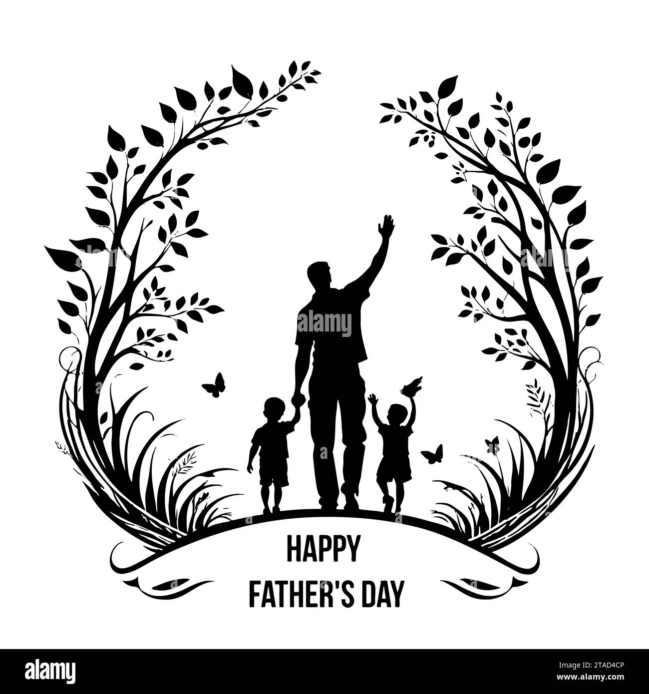 Esquissez Silhouette père et fils sur les enfants de marche. Concept pour vecteur dessiné à la main de fête du père Illustration de Vecteur