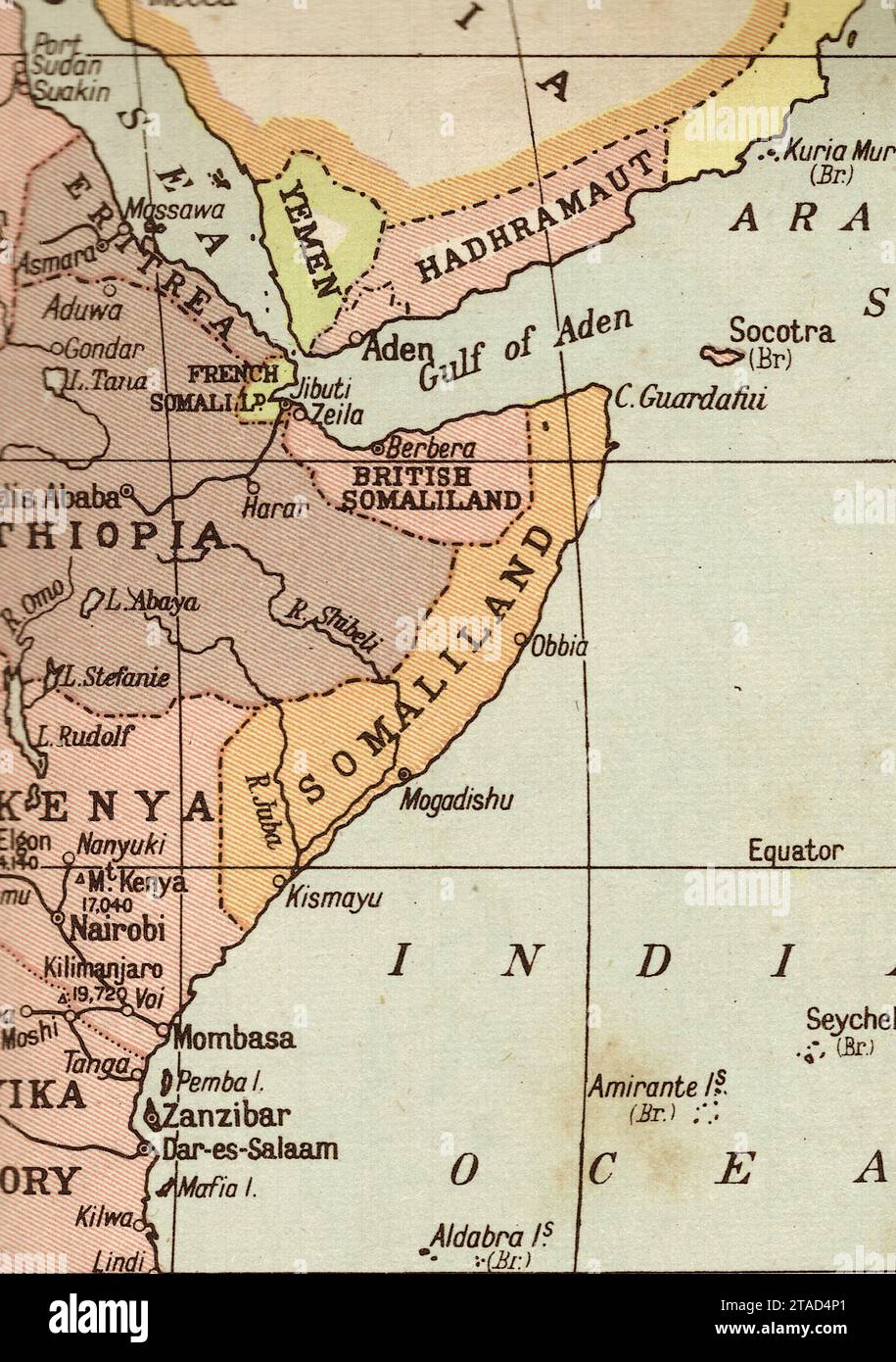 Une carte politique vintage/antique de la Somalie, Afrique en sépia. Banque D'Images