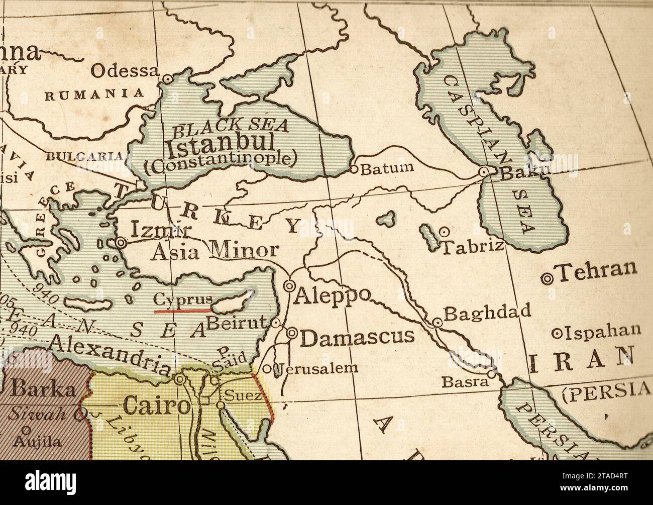 Une carte politique vintage/antique de l'Egypte, l'Afrique en sépia. Banque D'Images