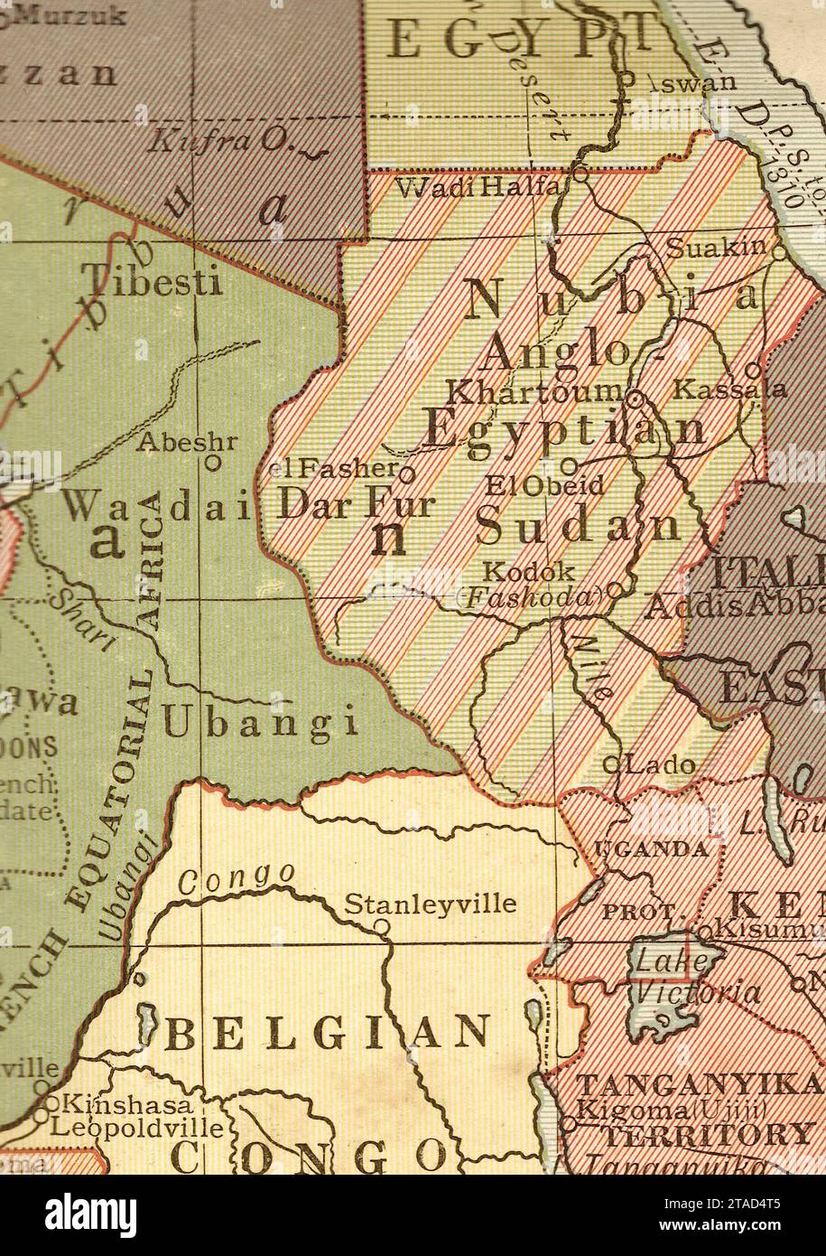 Une carte politique vintage/antique de l'Afrique centrale en sépia. Banque D'Images