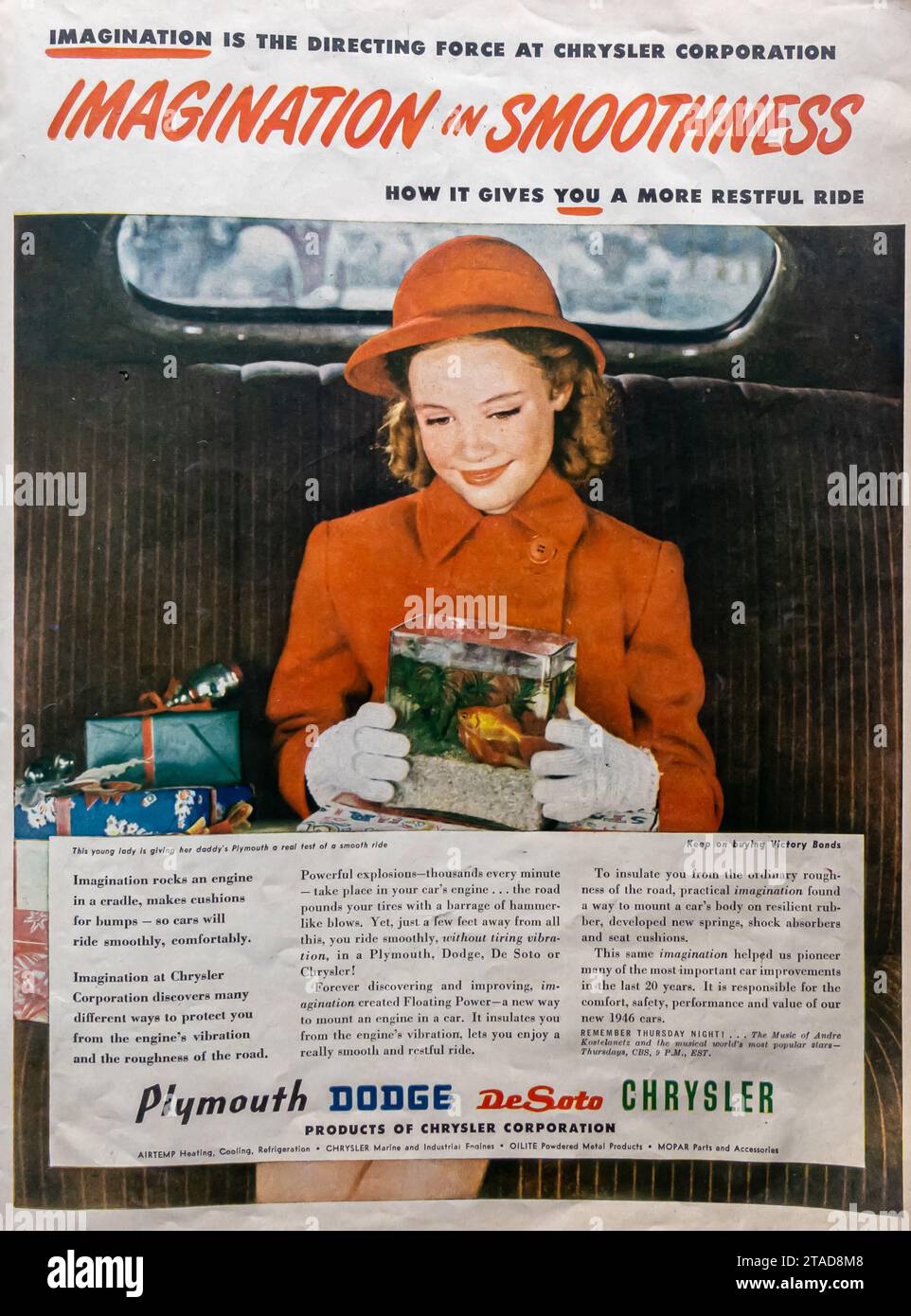 Publicité Chrysler Corporations 1945 « L'imagination en douceur » Banque D'Images