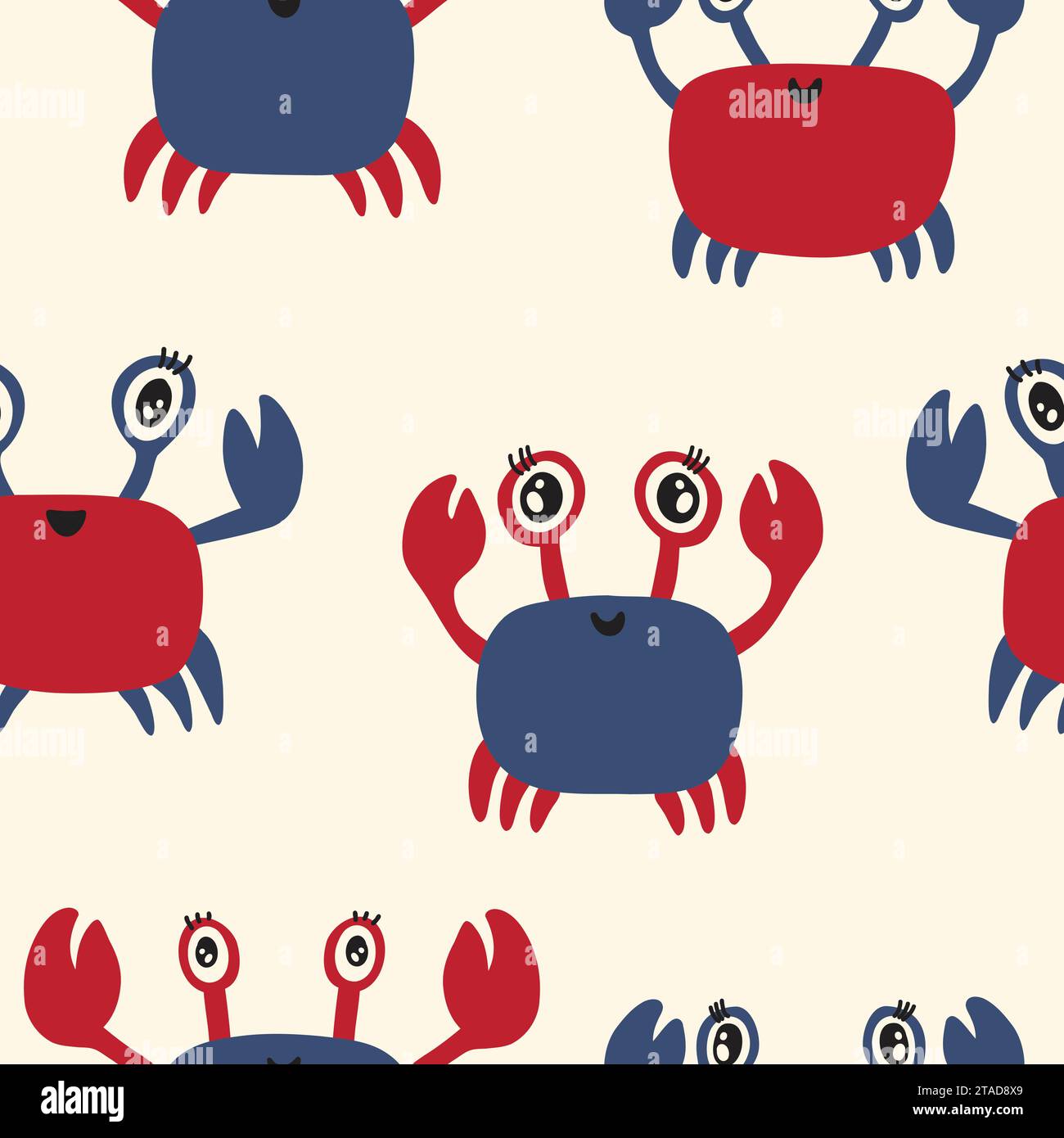Mignon coloré enfantin sans couture répétant un motif plat simple avec des crabes et des plantes Illustration de Vecteur