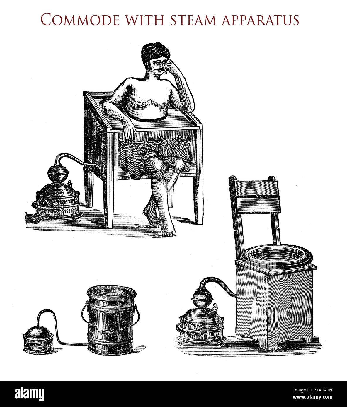 Santé et médecine 19e siècle, commode avec appareil à vapeur pour l'hygiène et les soins du corps Banque D'Images