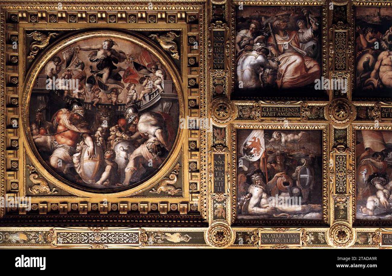 Plafond de la Sala del Cinquecento (détail) achevé en 1565 par Giorgio Vasari Banque D'Images