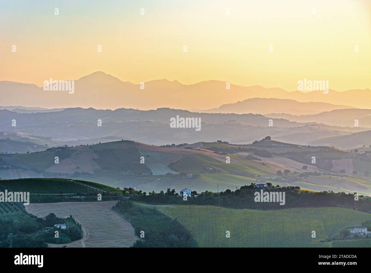 Lanscape en Italie au coucher du soleil, Marche de Ripatransone Banque D'Images